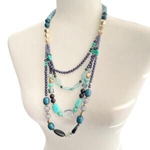 New target multi-layer blue gold green statement necklace